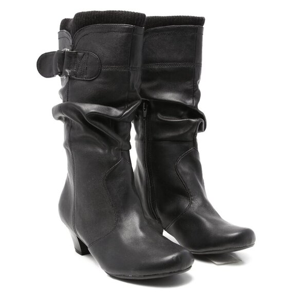 Jessica RUCKLES Deadstock Vegan Leather Slouch Boots Y2K Brown Tall Zipper - Picture 8 of 9